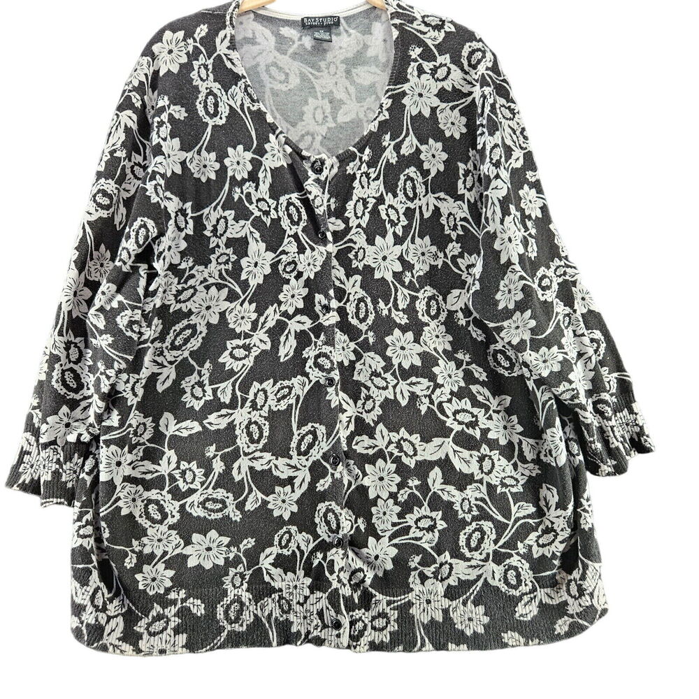 Bay Studio Womens Top Multi-Color Size 1X Cotton Blend Long Sleeve Stretch